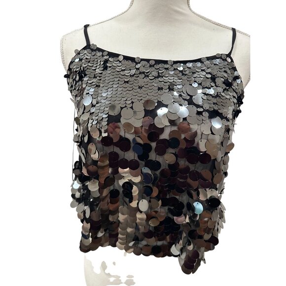 SKIES ARE BLUE Black Silver Sequin Tank Top Size XS NEW New with tags - Picture 2 of 5